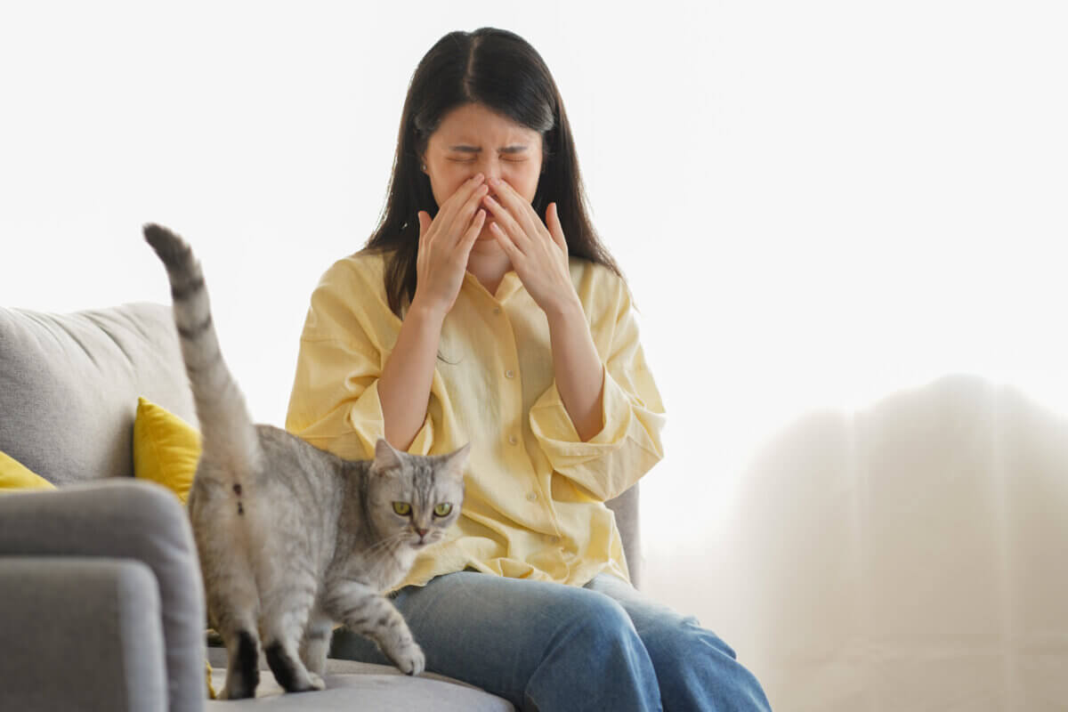 Woman suffering from cat allergy