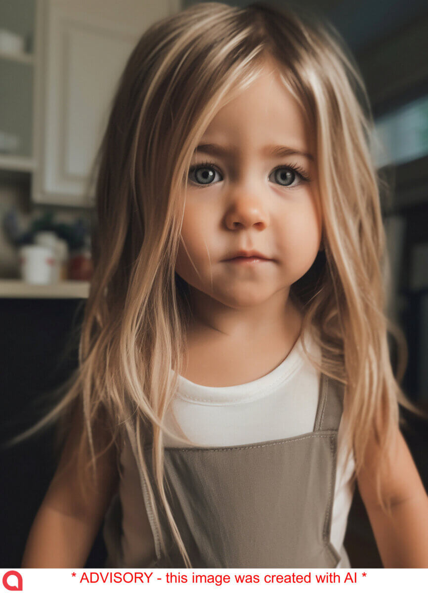 An AI generated image of Jennifer Aniston as a toddler.