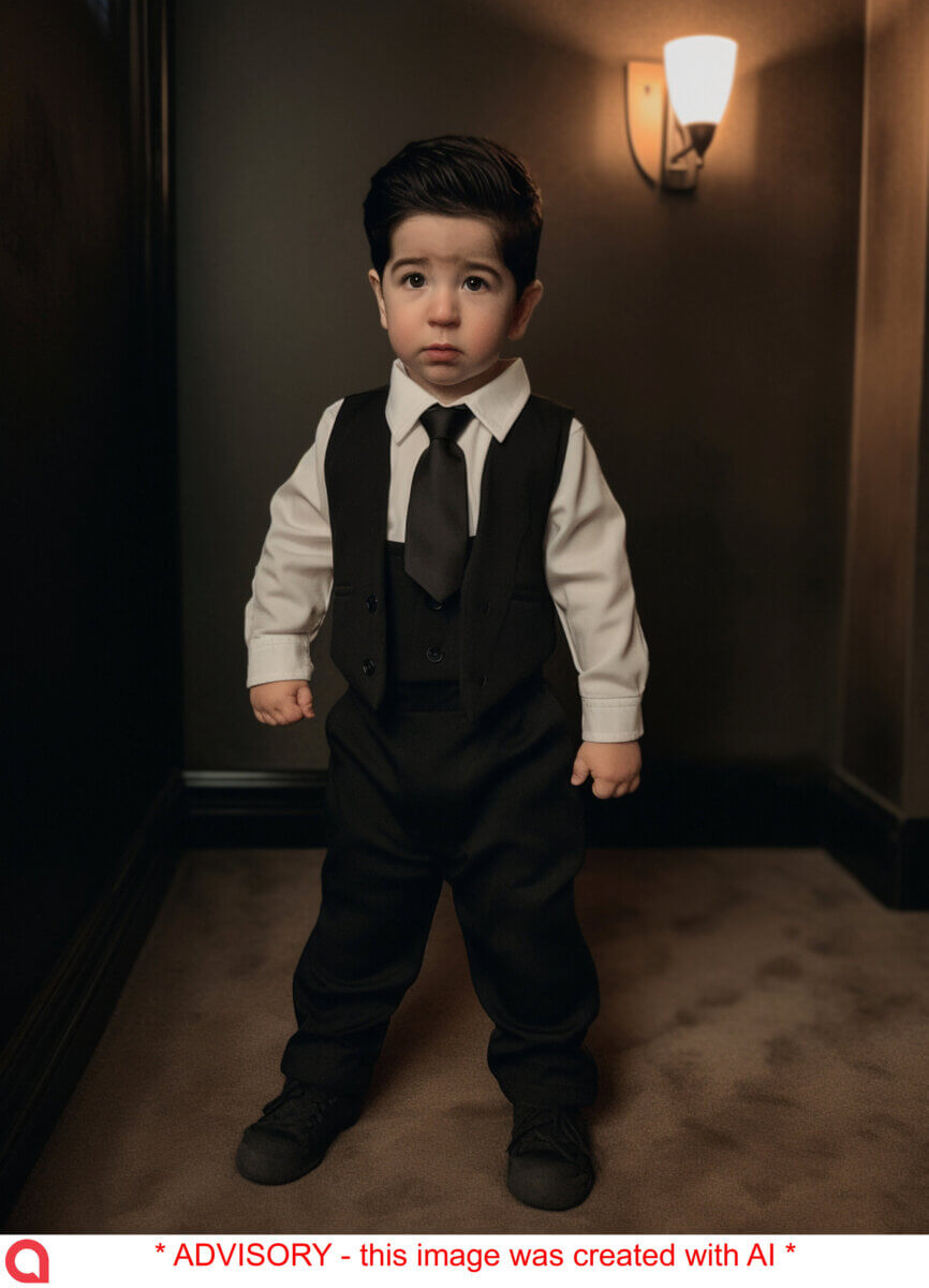 An AI generated image of David Schwimmer as a toddler.