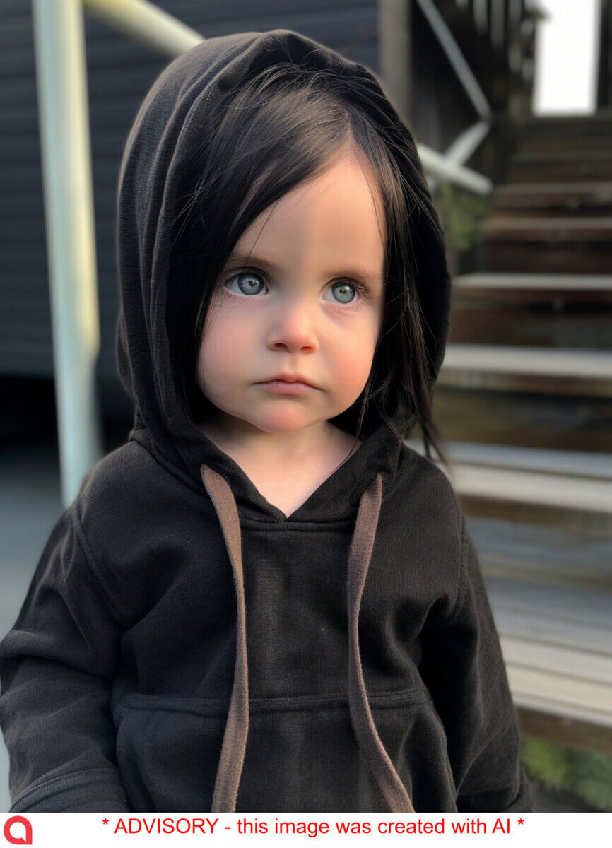 An AI generated image of Courteney Cox as a toddler.