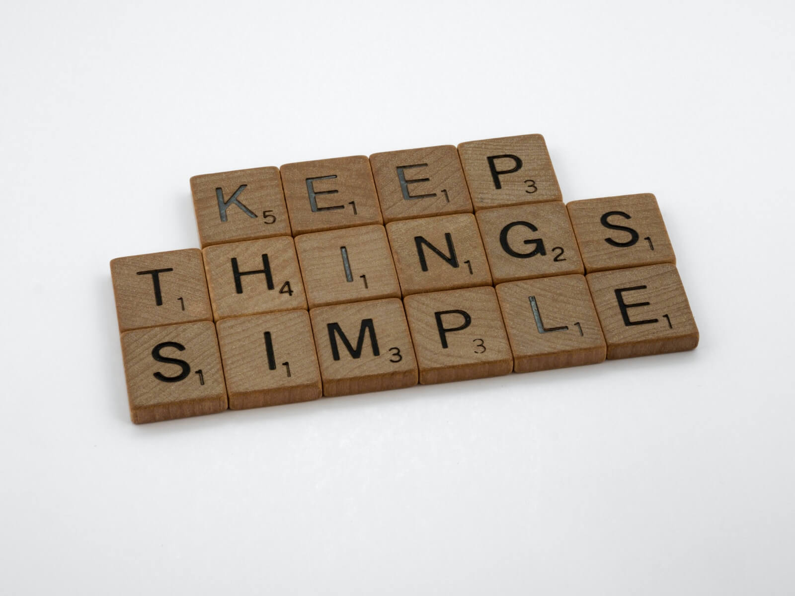"Keep Things Simple" written with Scrabble tiles