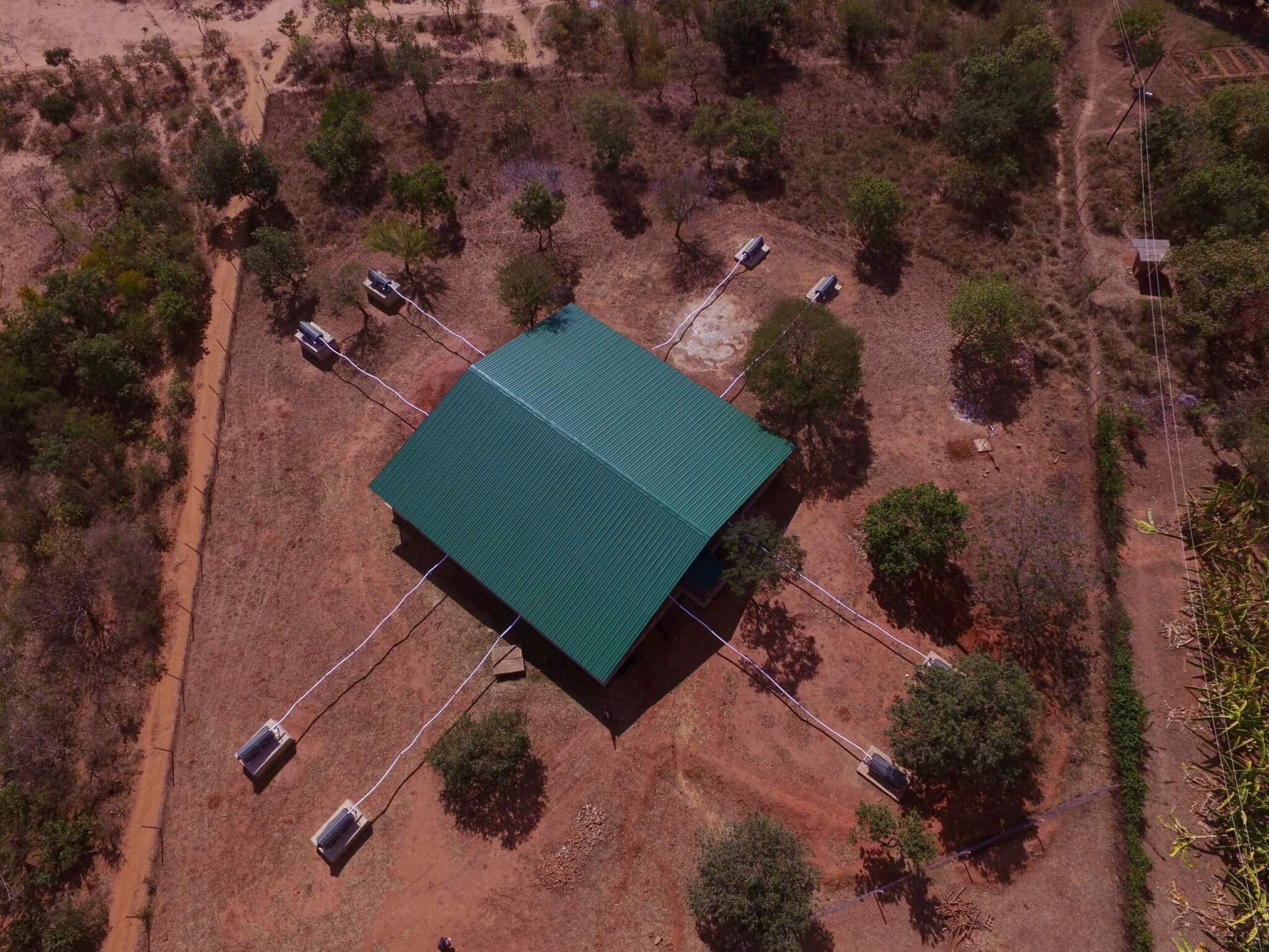 large green tent, testing area for mosquito smell test