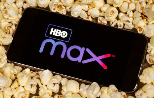 HBO Max logo and popcorn
