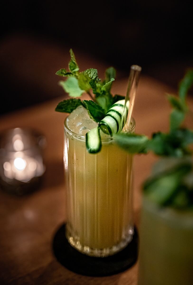 Mocktail with cucumber garnish