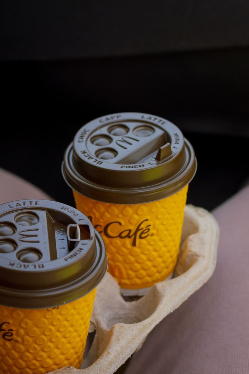 McDonald's coffee in a to-go tray