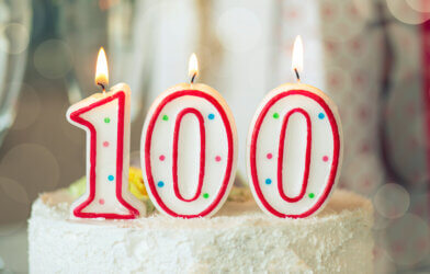 100th birthday cake and candles
