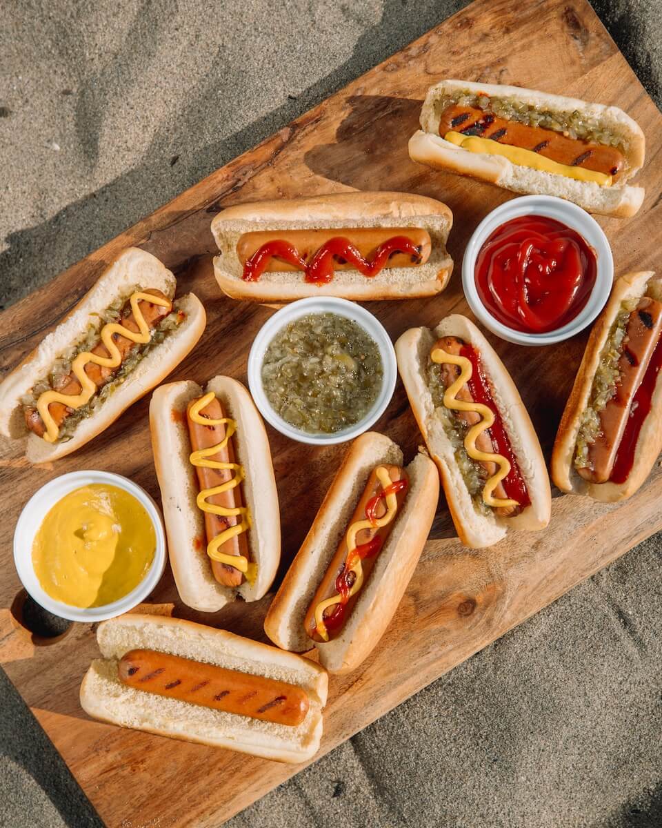 Hot dogs and condiments