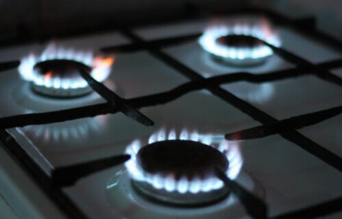 gas stove with fire burning