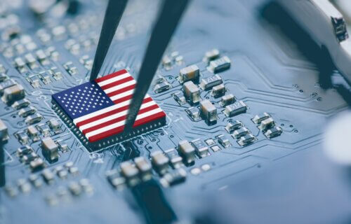 American Flag processor chip on computer