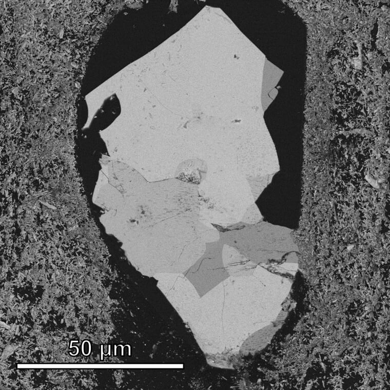 Thin section of the sample seen in an electron microscope