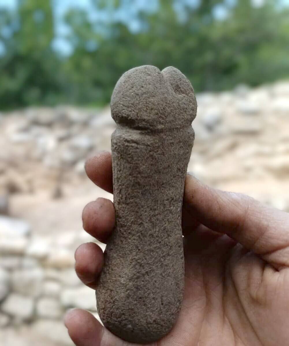 Stone penis discovered during excavations at a medieval fortress in southwest Spain