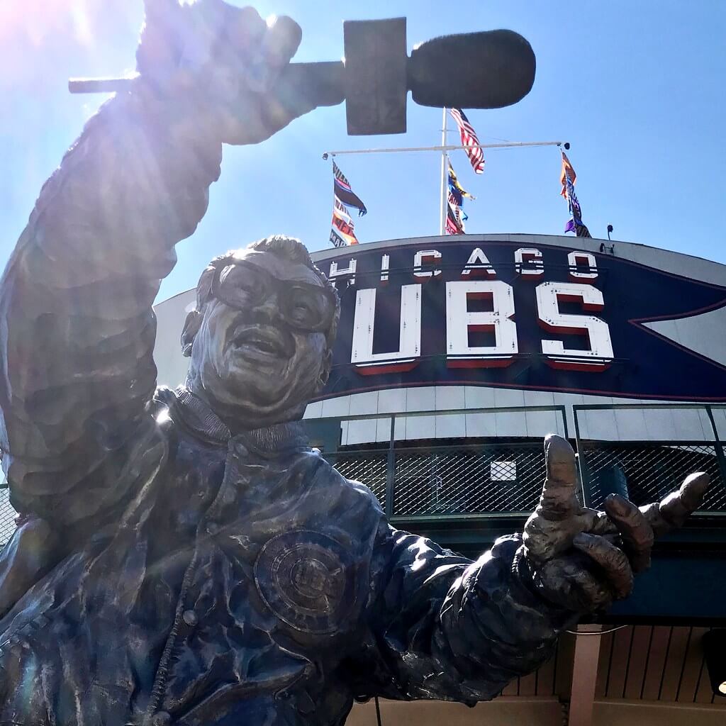 the Harry Caray statue in front of Wrigley Field