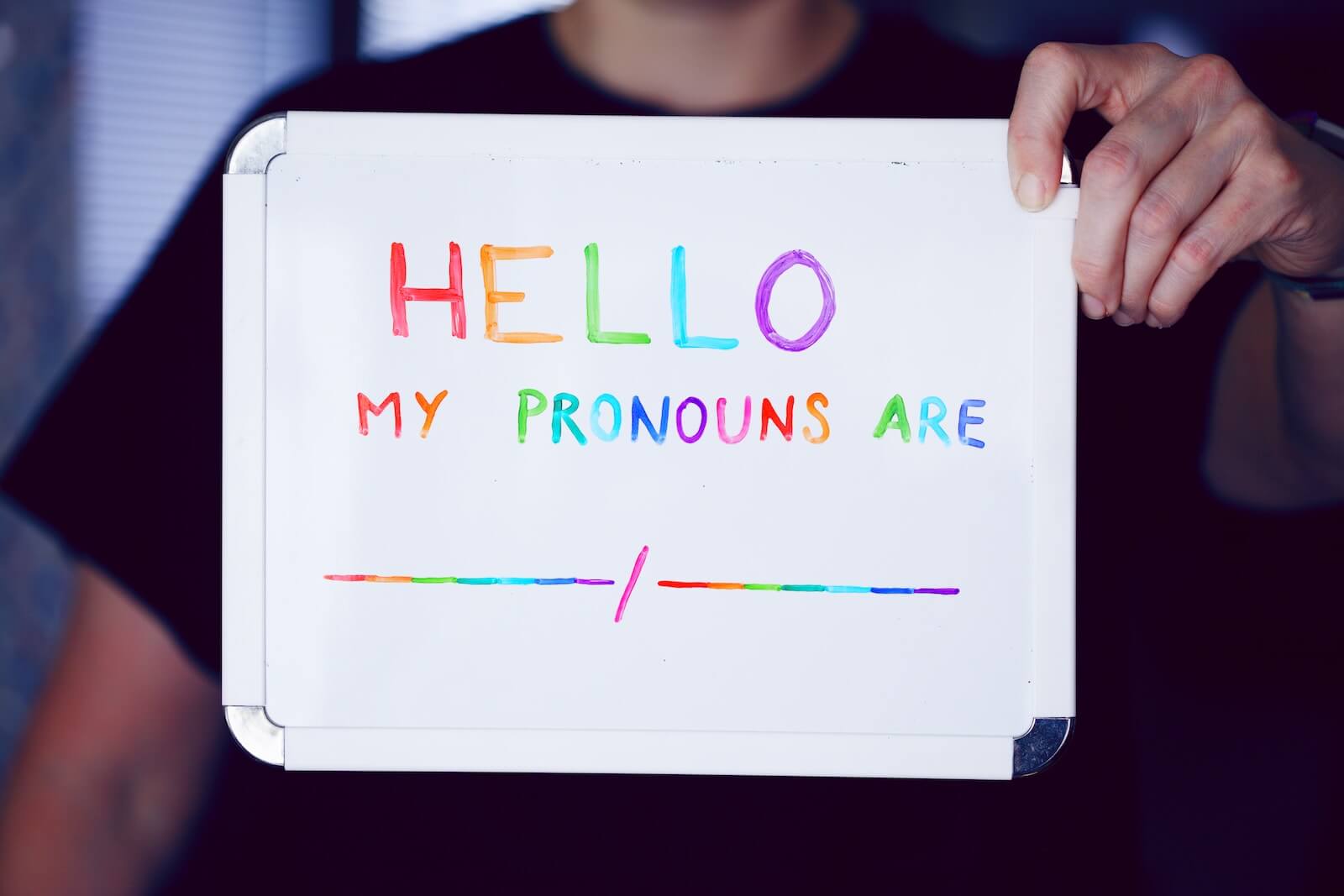 sign saying Hello, my pronouns are