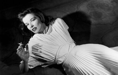 Katharine Hepburn smoking a cigarette
