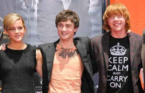Emma Watson with Daniel Radcliffe and Rupert Grint at the Hand, Foot and Wand Print Ceremony Honoring The Cast of "Harry Potter"