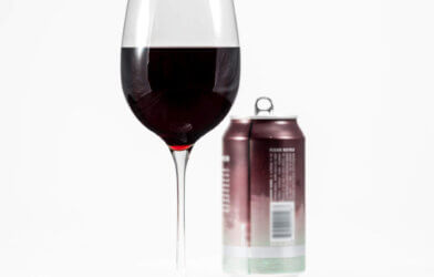 Canned red wine poured into a glass