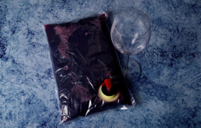 Bag of wine and wine glass