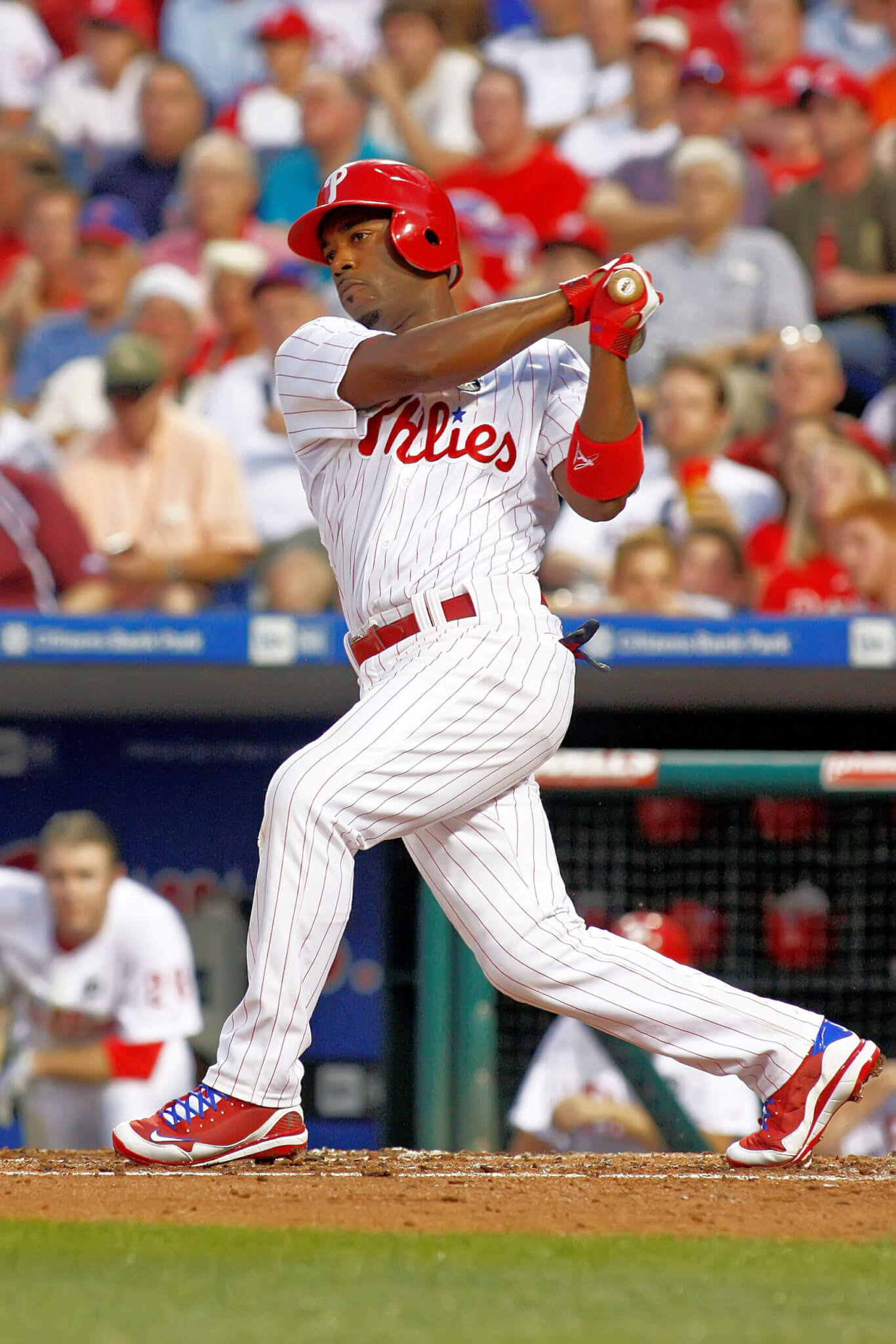 Jimmy Rollins up to bat during the Diamondbacks and Phillie's game at Citizens Bank Park on August 20, 2009