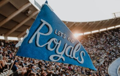 A Kansas City Royals flag in the stands