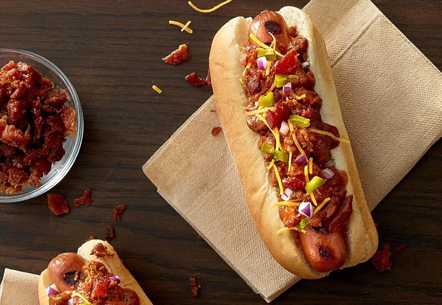 Hot dog with Hormel Chili on it