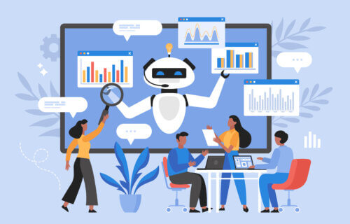 Artificial intelligence bot for data analysis business concept.