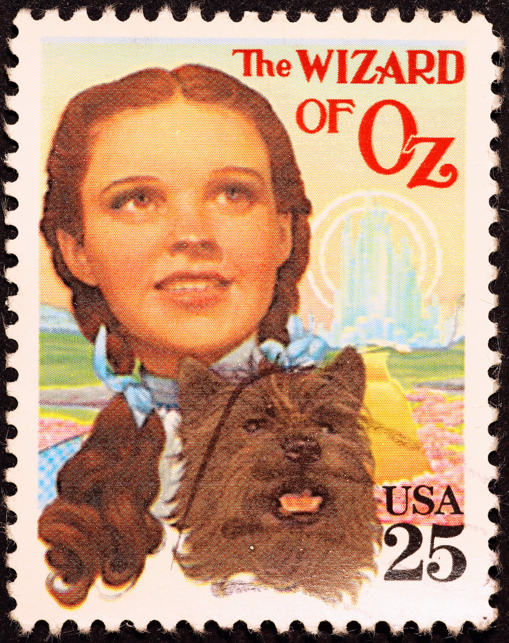 A "Wizard of Oz" stamp with Dorothy and Toto