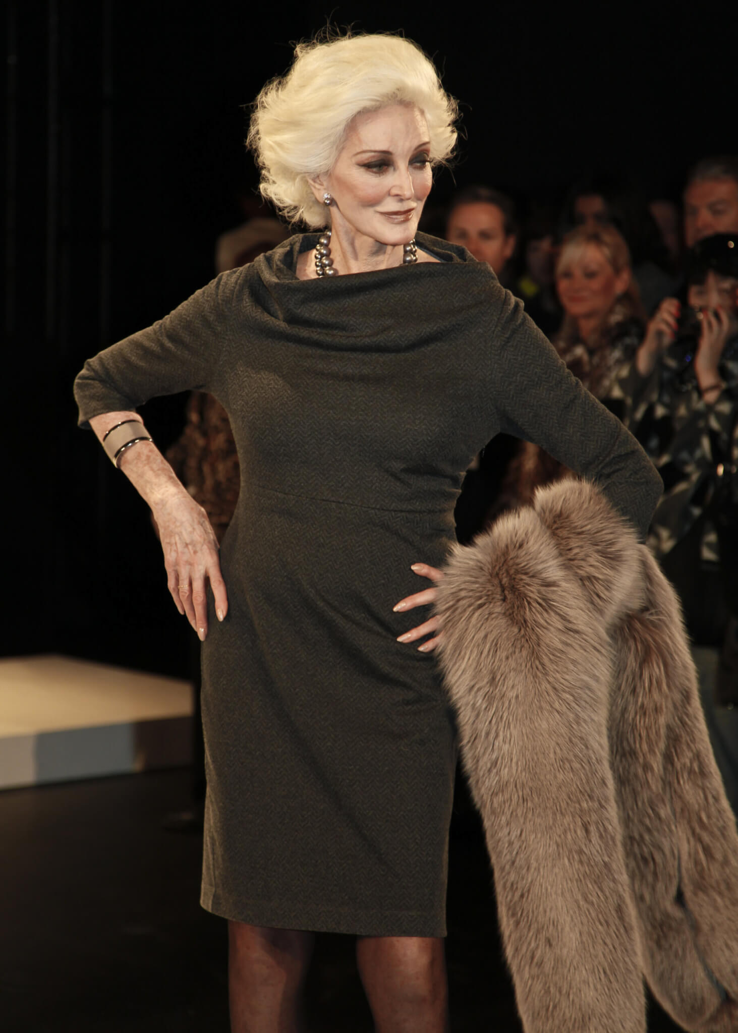  Model Carmen Dell Orefice walks the runway for collection by Adrienne Vittadini at Mercedes-Benz Fall/Winter 2011 Fashion Week