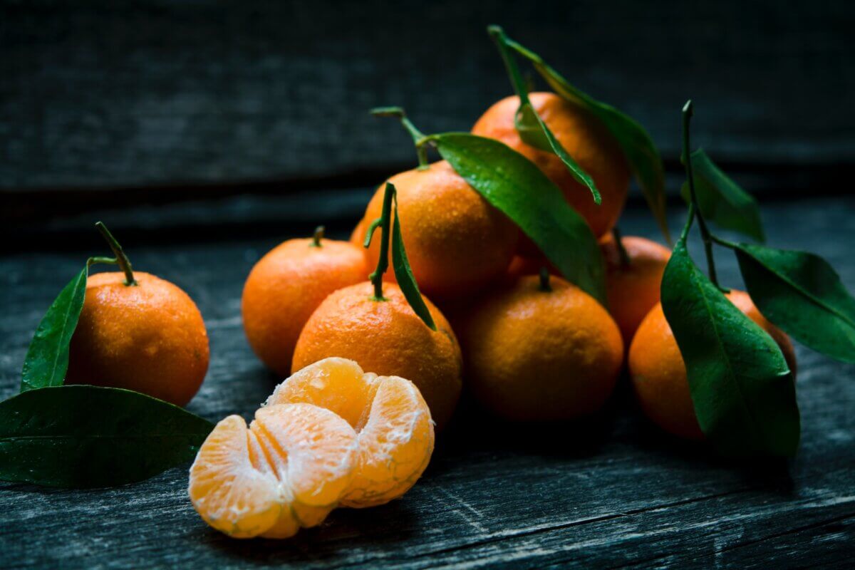 Clementines on wooden table