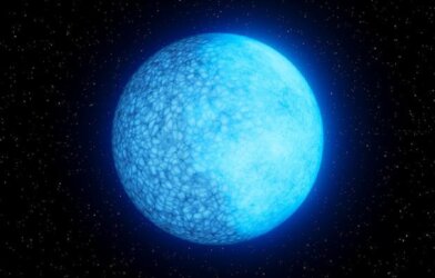 artist's concept of blue white dwarf star that looks like a planet on a black background