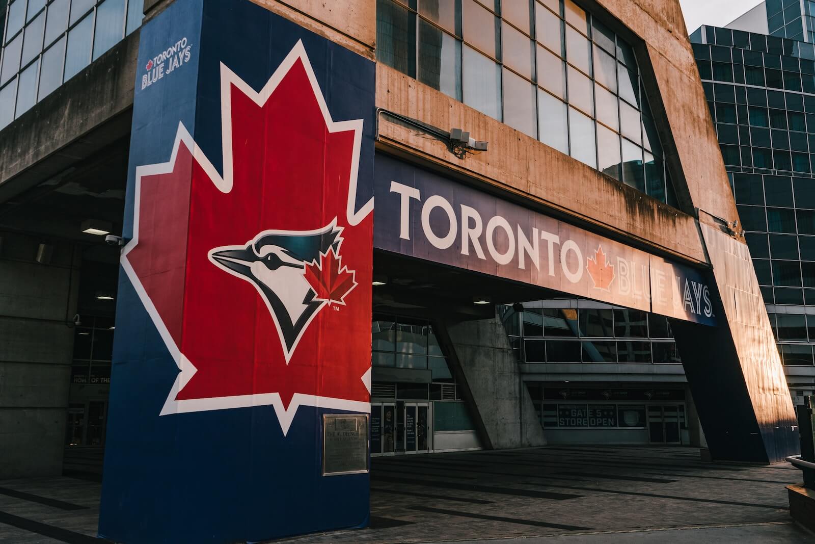 Toronto Blue Jays flag on a building
