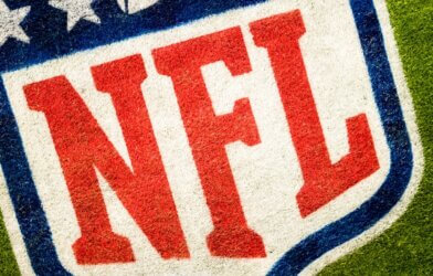 aerial photography of NFL logo printed on field