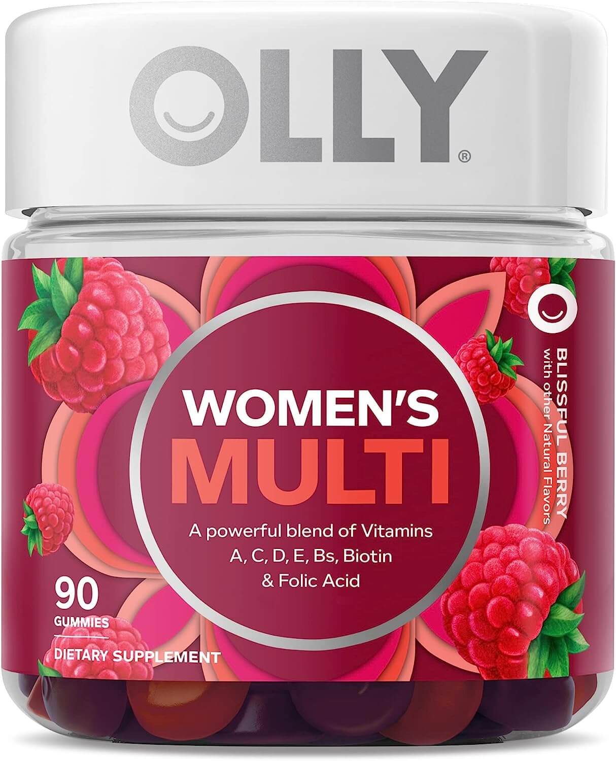 OLLY Women's Multivitamin Gummy, Overall Health and Immune Support, Vitamins A, D, C, E, Biotin, Folic Acid, Adult Chewable Vitamin, Berry, 45 Day Supply - 90 Count (Pack of 1)