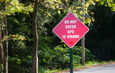 Funny GPS navigation wrong warning sign