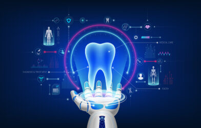 Futuristic robotics examining a tooth