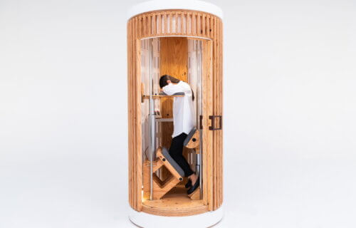 A company has created office pods for dozy workers to sleep standing up