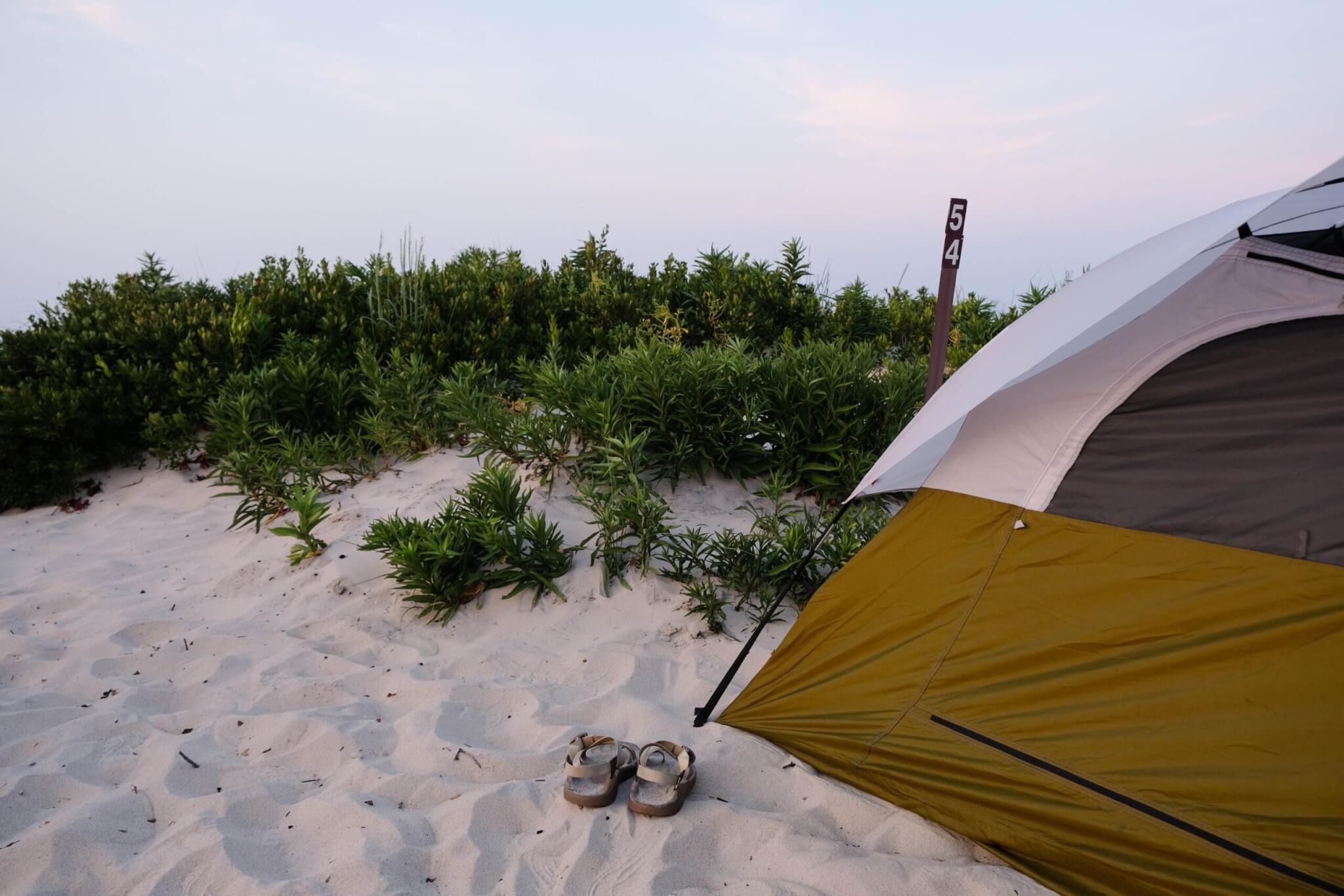 A pitched tent on Assateague Island 
