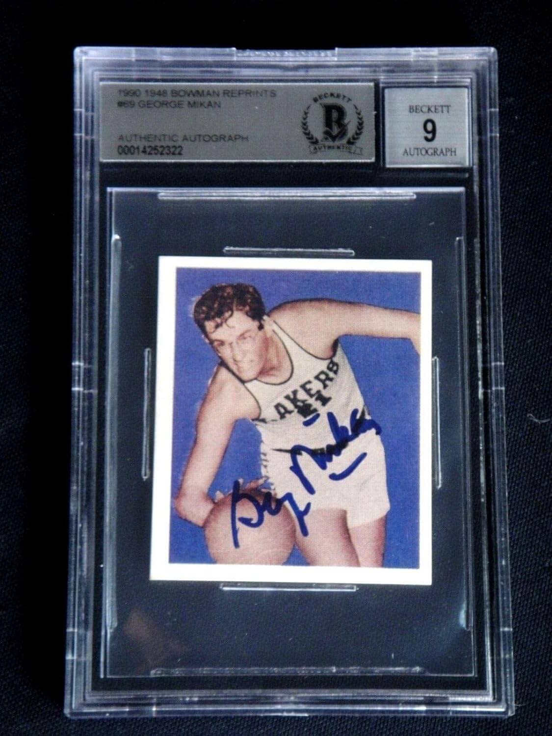 George Mikan Signed 1948 Bowman 1990 Reprint Rookie Card #69
