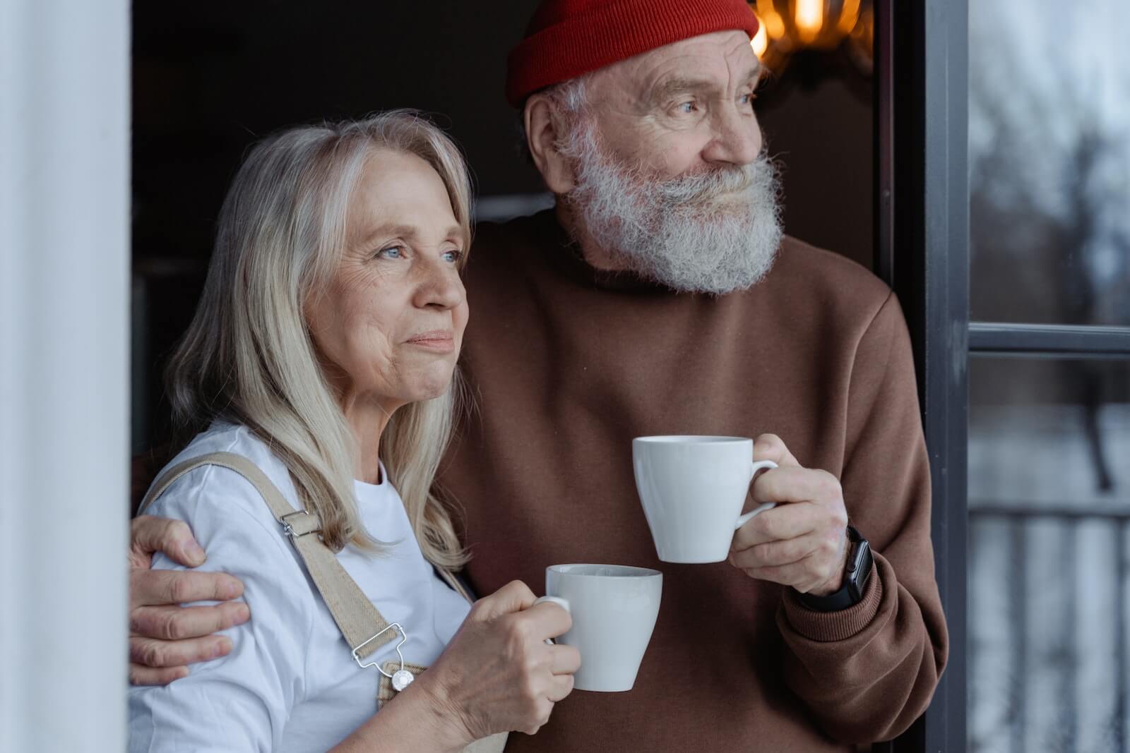 Retired couple drinking coffee