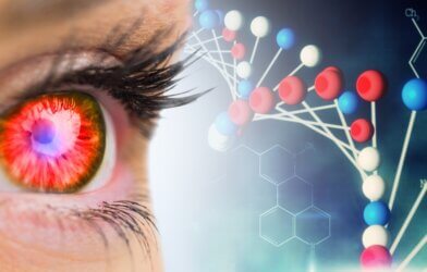 image of red glowing eye looking at genes