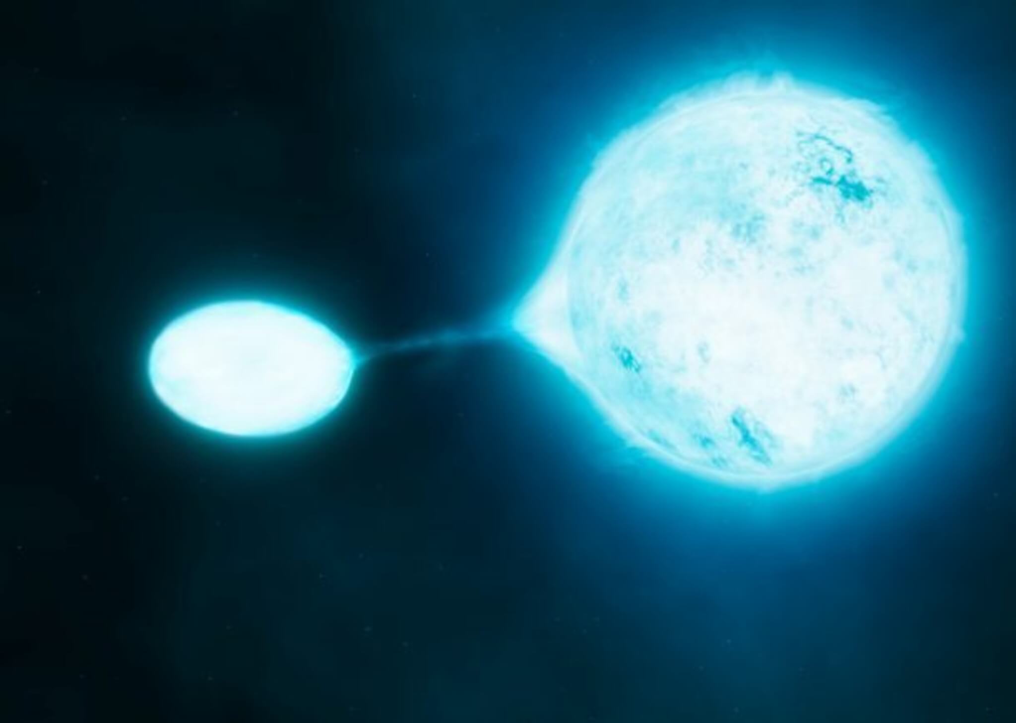 Artist’s impression of mass transfer in a massive binary star
