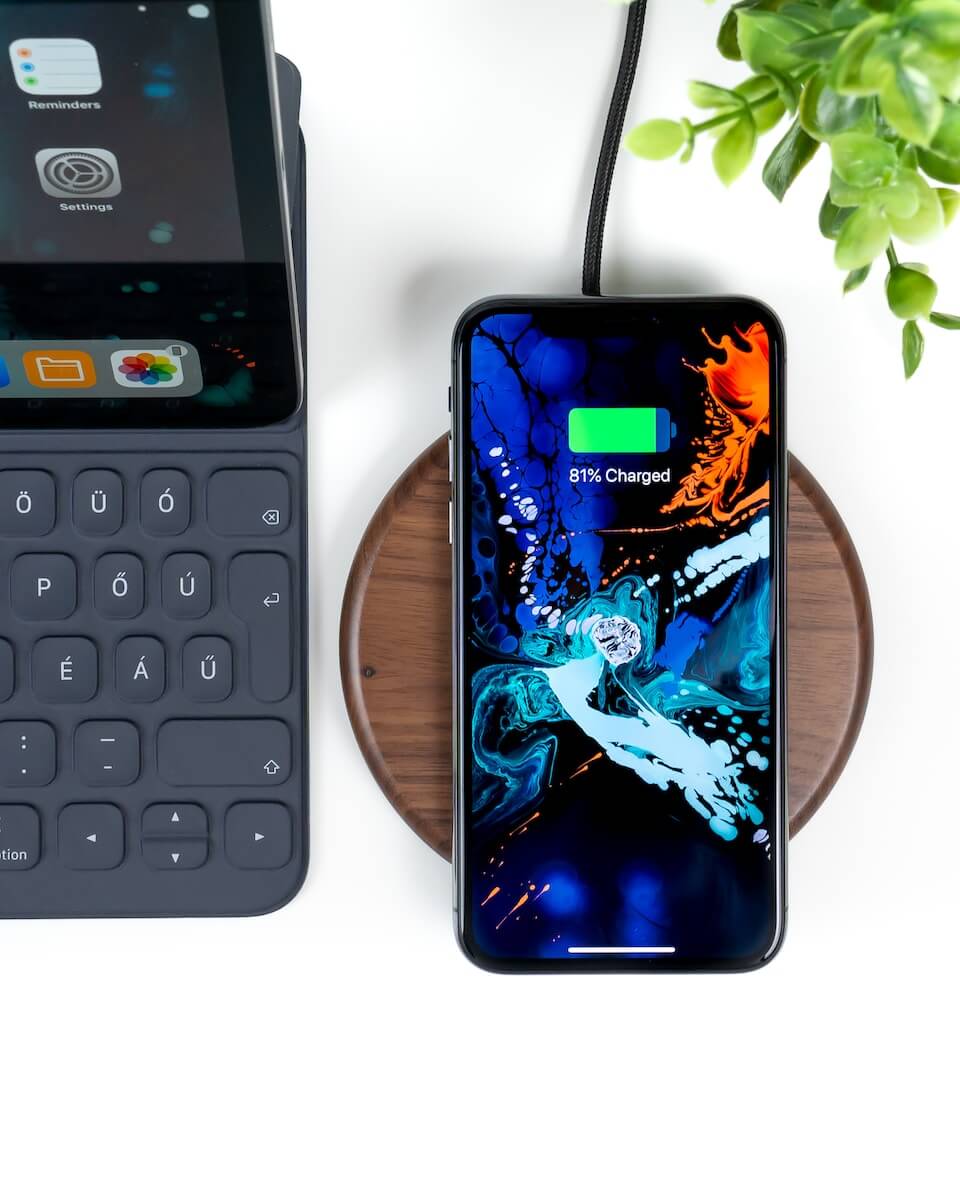 A phone on a wireless charger