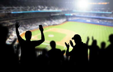 Baseball fans cheering in the stands