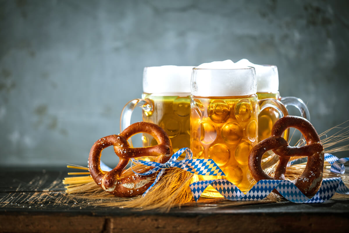 Oktoberfest beer and soft pretzels