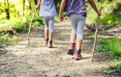 Two young girls hiking