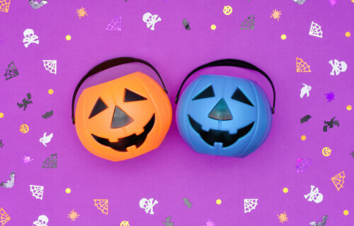Happy Halloween for everyone. Blue pumpkin jack-o-lantern.