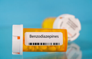 Benzodiazepines pills in RX prescription drug bottle
