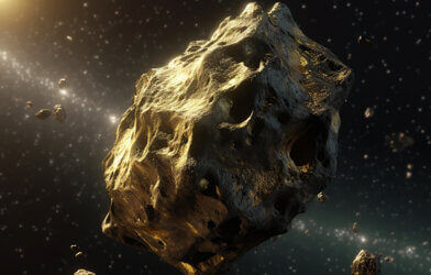 Gold Asteroid in space