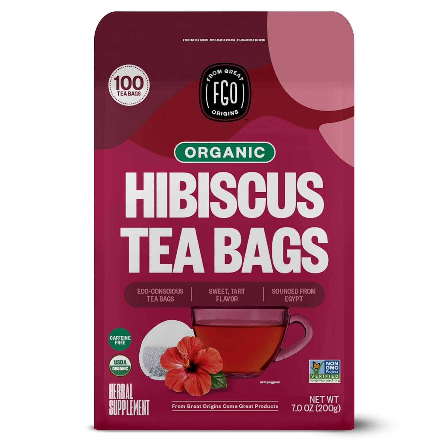 FGO Organic Hibiscus Tea, Eco-Conscious Tea Bags