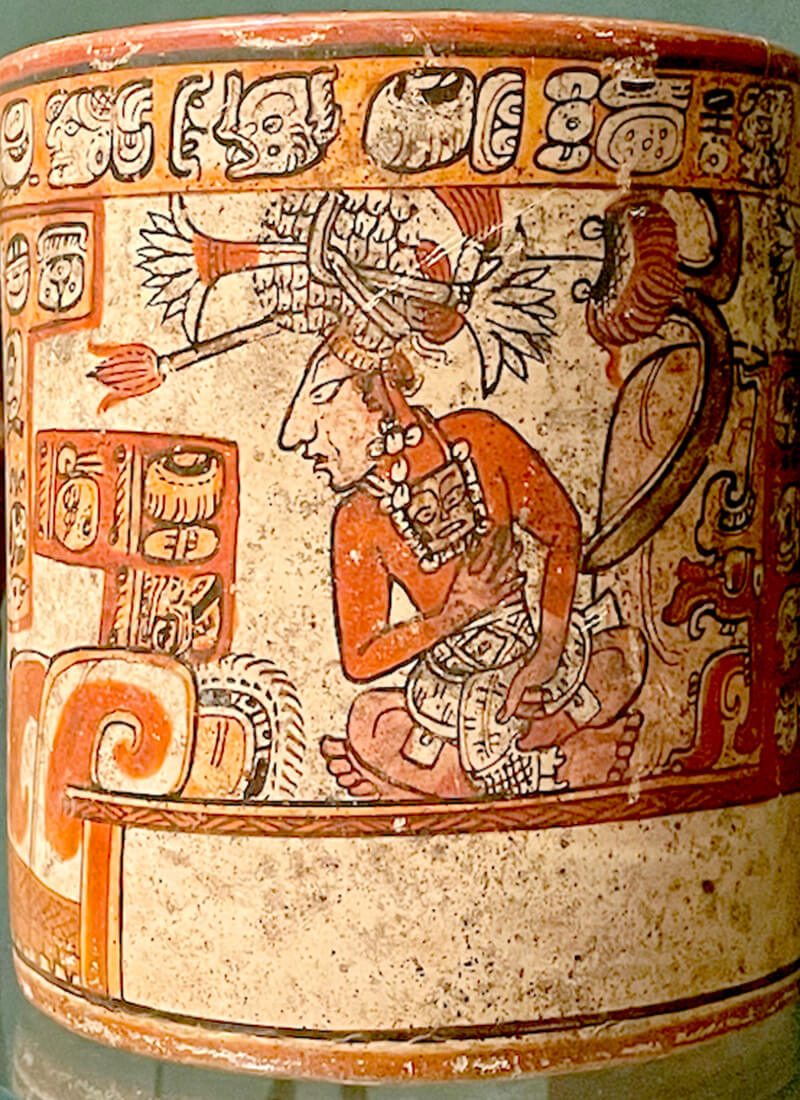 Maya vessel from Guatemala depicting a king sitting on a throne