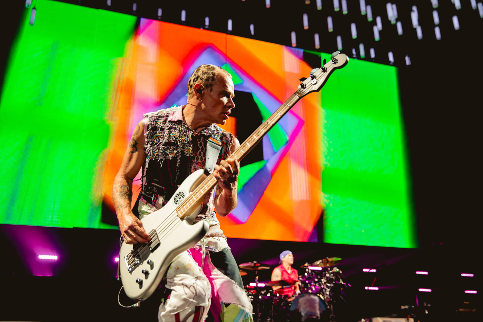 Red Hot Chili Peppers' guitarist, Flea, performing in 2017